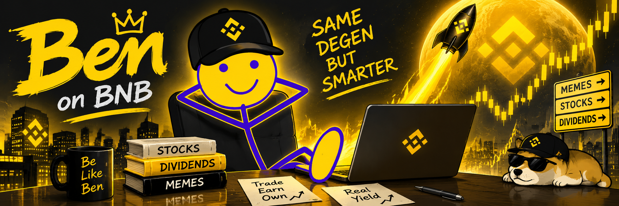 Ben on BNB banner — same degen but smarter